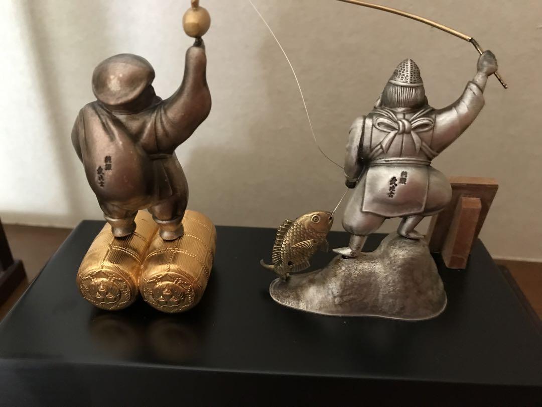 純銀製、武比古作(恵比寿、大黒天)像 縁起物
