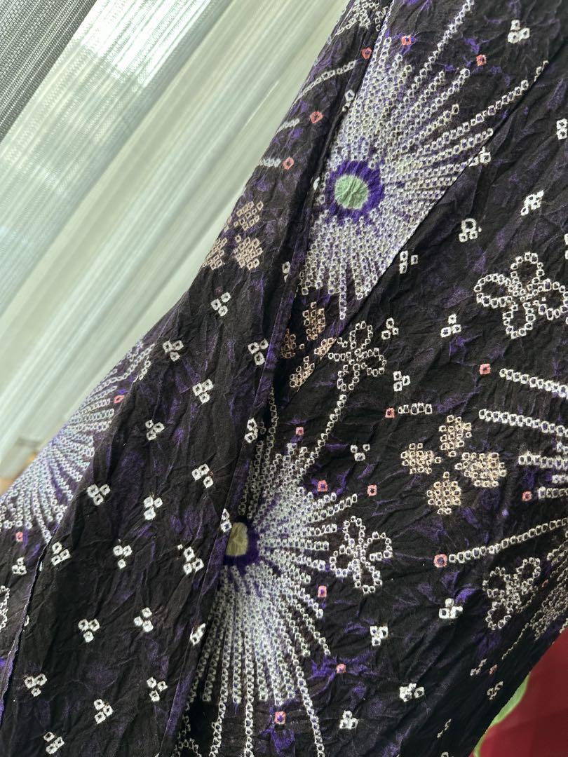 有松絞り浴衣 パープルブラック 花火 単品
