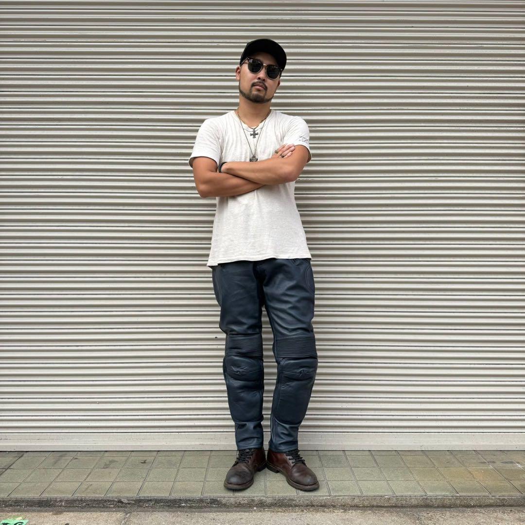 レーシングパンツ EGHTES LEDER ネイビー プロテクター L 革パン