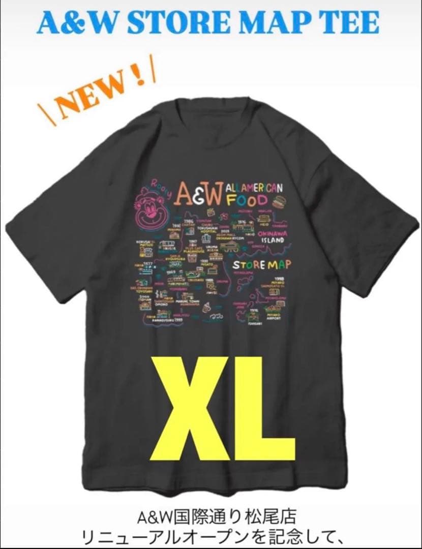 沖縄エンダーA W国際通り松尾店 マップTシャツ XL ブラックXL LL
