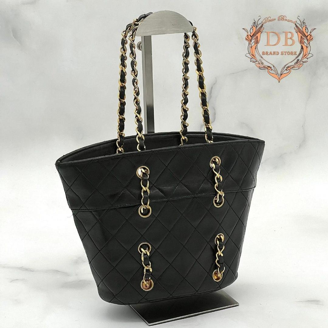 シャネル マトラッセ チェーントート ゴールド金具 ラムスキン ブラック ハンドCHANEL