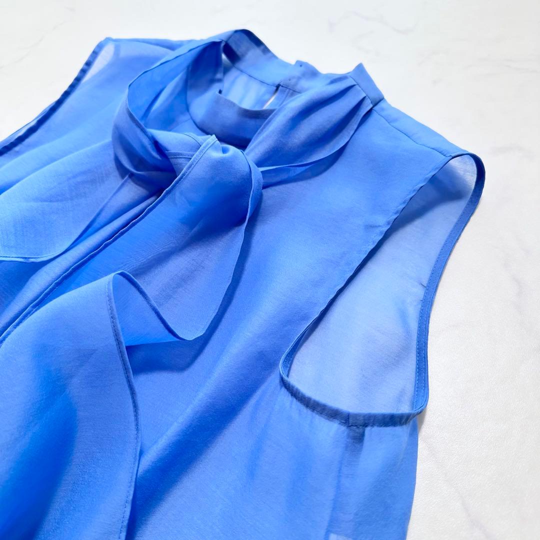 24SS 完売品✨ANAYI オーガンジーリボンボウタイ ブラウス ブルー 36