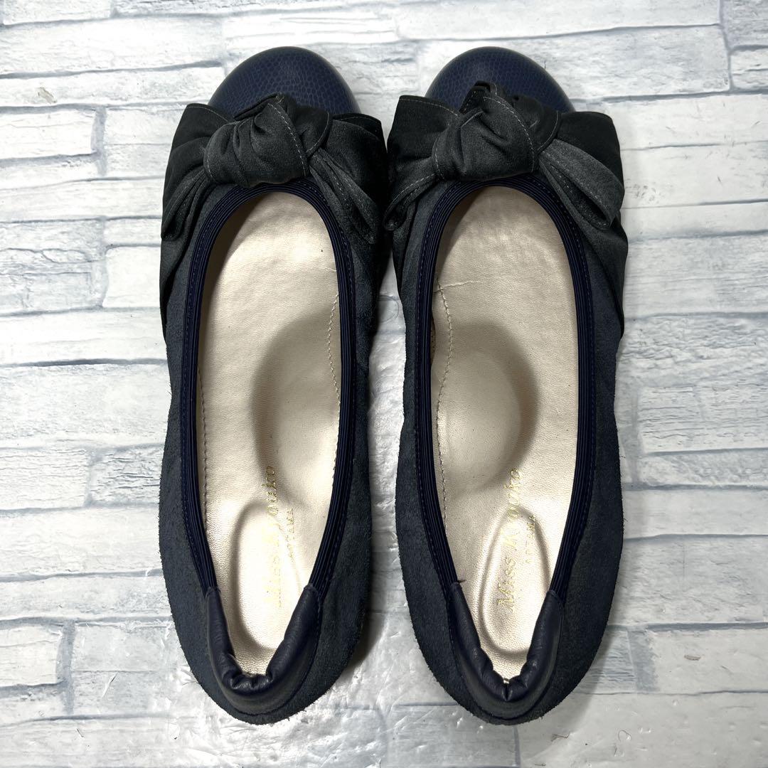 ✨美品✨ミスキョウコ パンプス リボン 天然皮革 ネイビー 24cm4E
