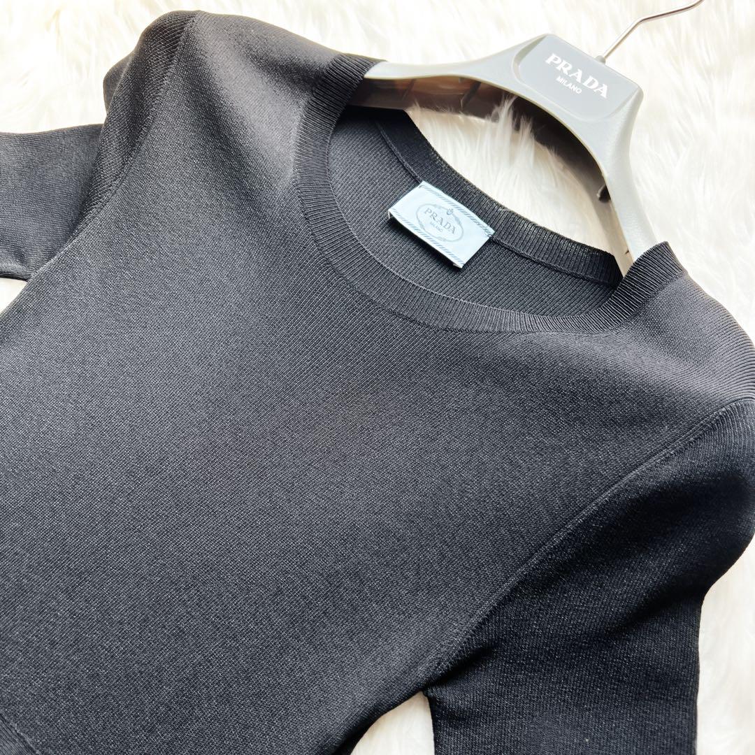 極美品 PRADA プラダ ブラック ニット ワンピース フレア プリーツ