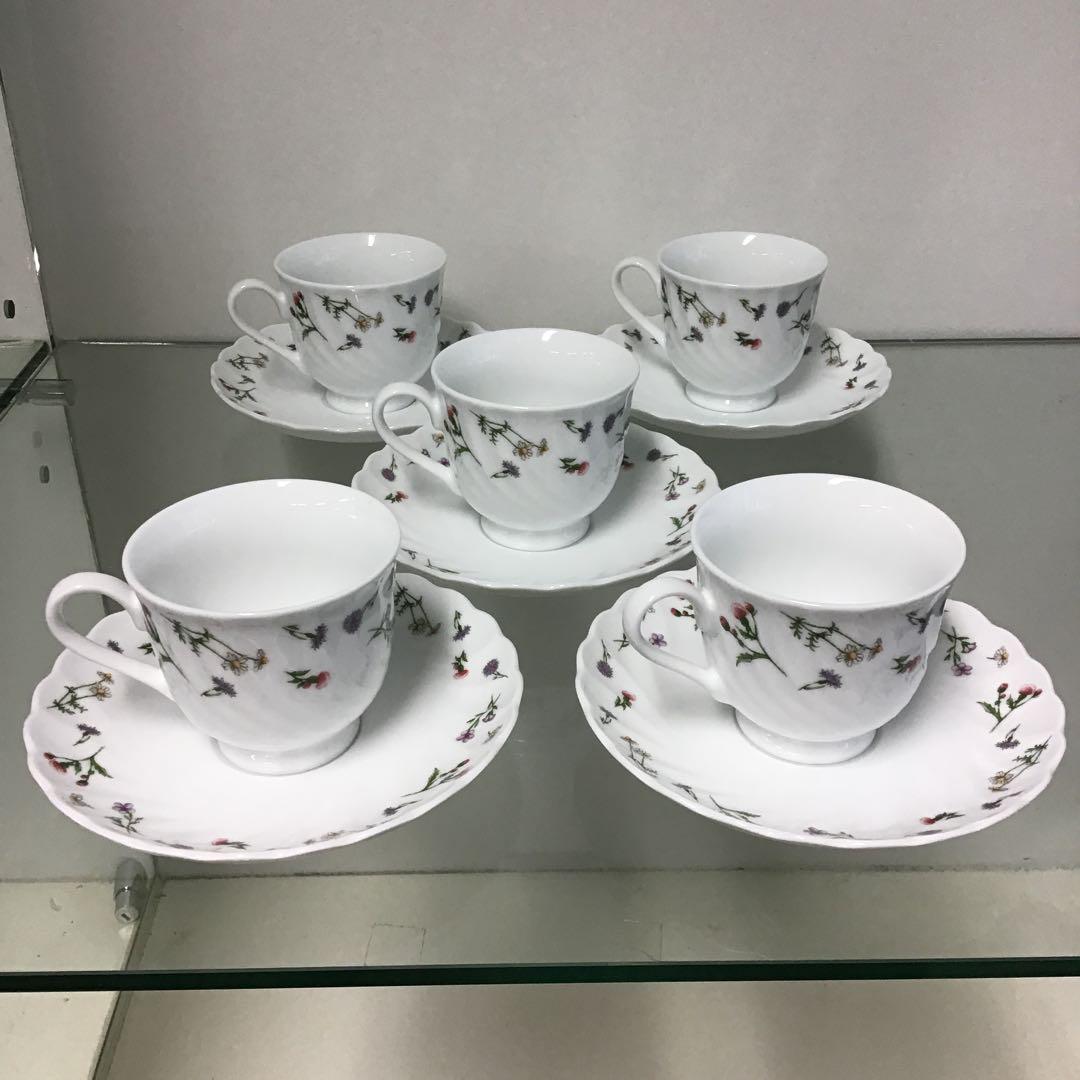 レア　新品未使用　乃りたけ　ノリタケ　カップ&ソーサー5客 ノリタケ ティー カップ&ソーサー 5客 ホワイト 白 無地 レア