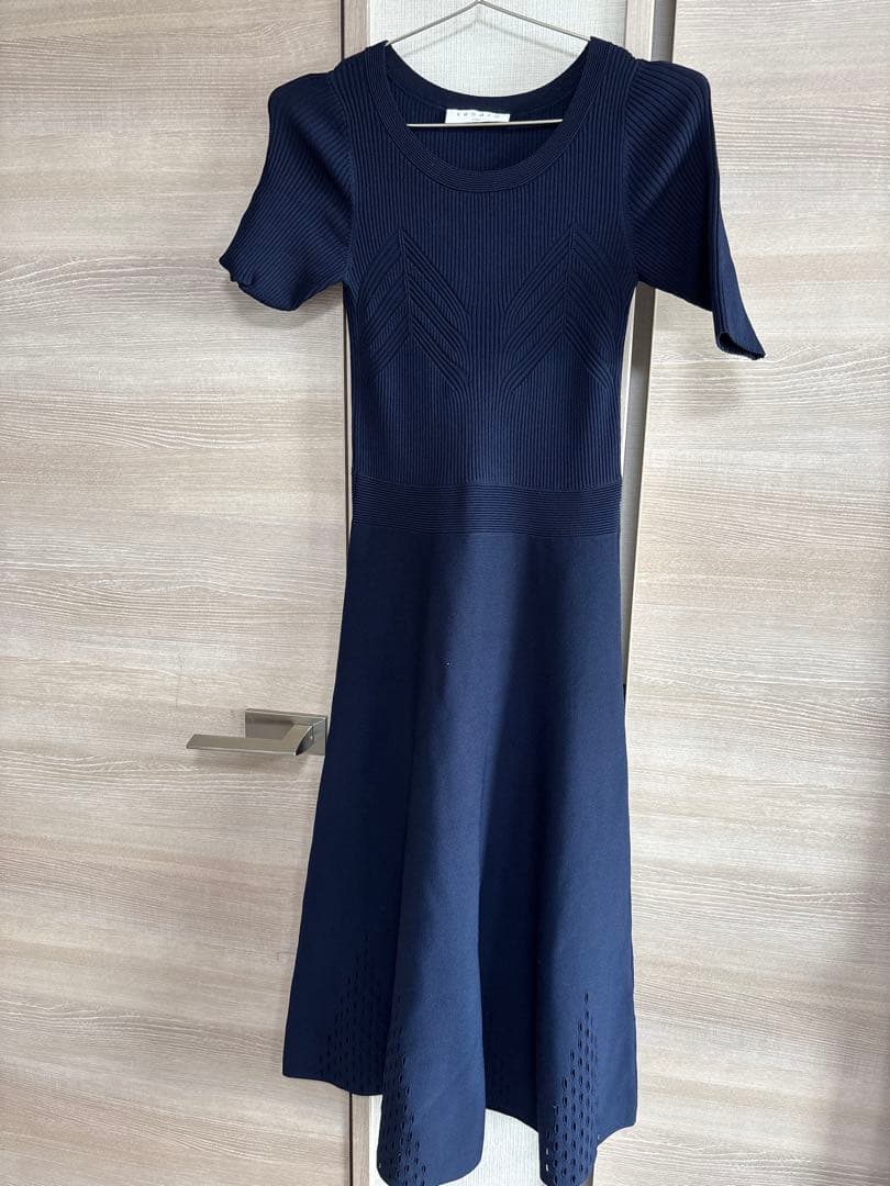 Sandro ネイビー フィット＆フレア ワンピース　36サイズ