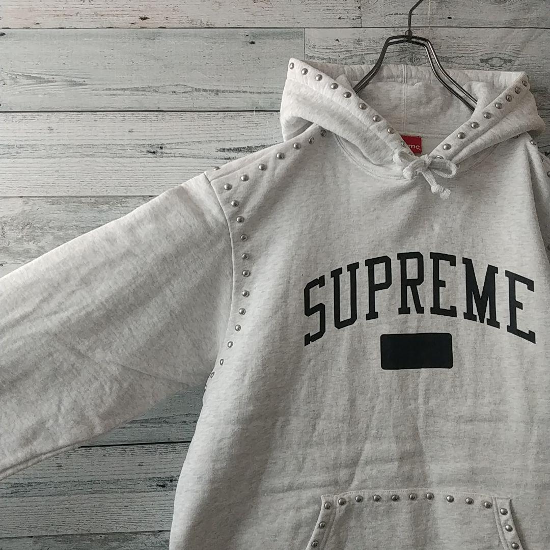 芸能人着用モデル☆シュプリーム アーチロゴ スタッズ パーカー グレー L