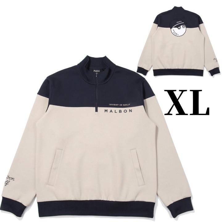 ネイビーXL マルボンゴルフ モックネック トレーナー ハーフジップ トップス