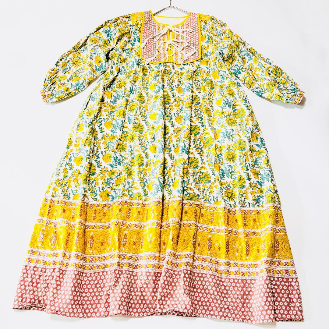 Freada フリーダ インド綿 ロングワンピース 花柄 総柄 エスニック 刺繍 Freada フリーダ インド綿 ロングワンピース 花柄 総柄