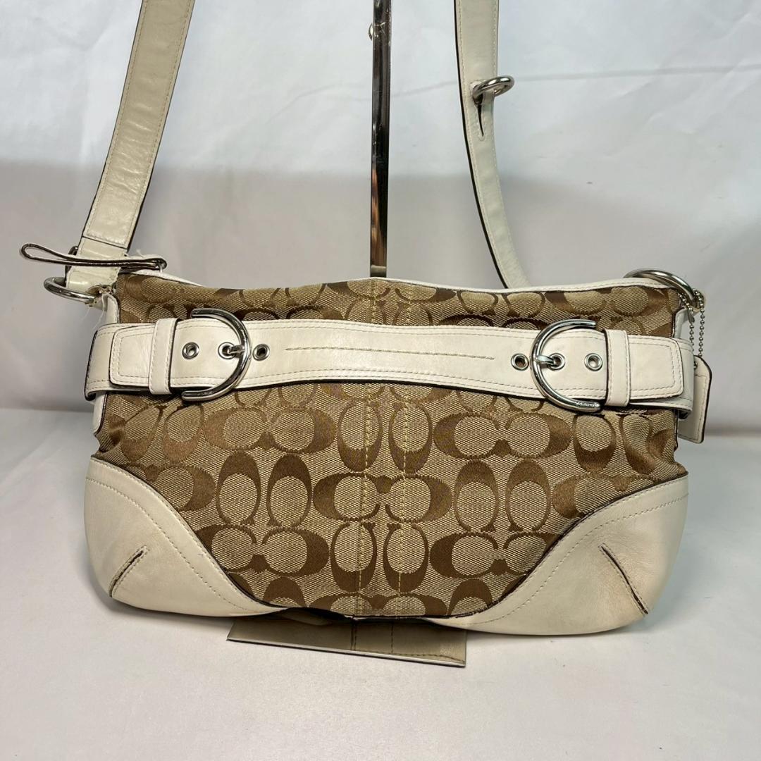 COACH シグネチャー ショルダーバッグ 白レザー キャンバス
