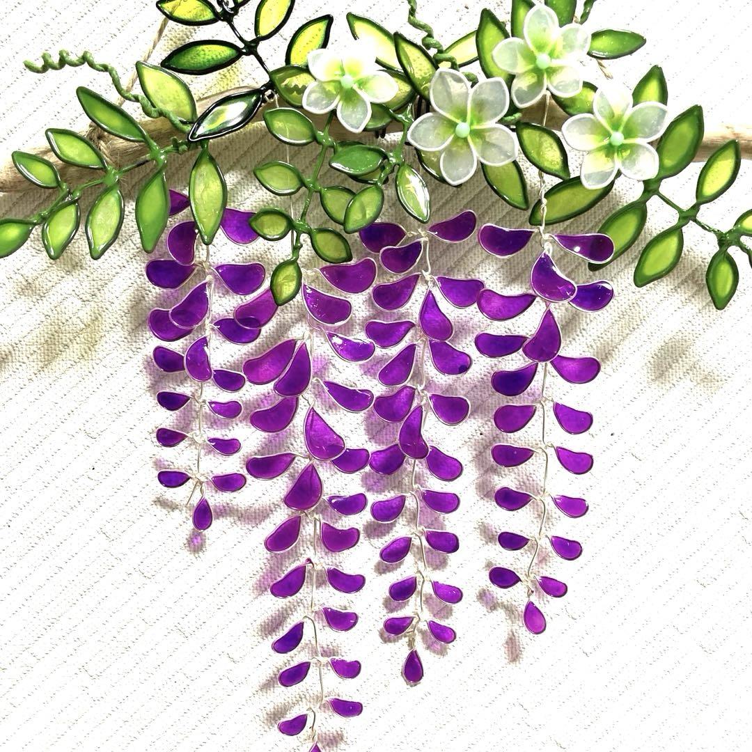 ワイヤークラフト 藤の花壁掛け ワイヤーアート ハンドメイド