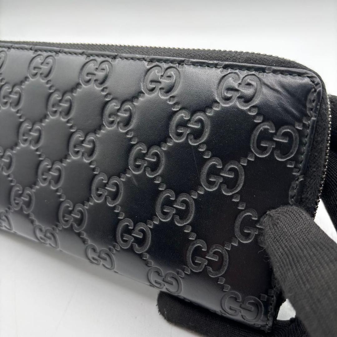 極美品　グッチ　シマ　ラウンドファスナー　長財布　GG ジップ　ウォレット　黒