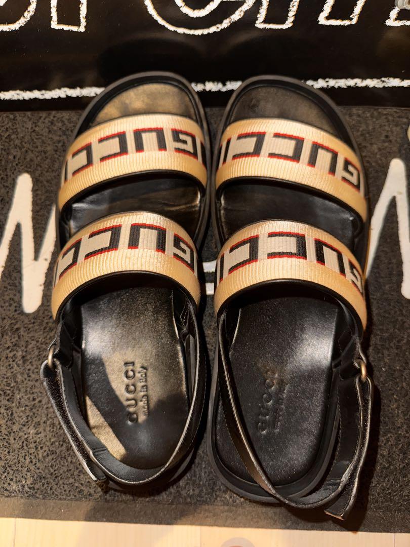 美品】GUCCI グッチ ロゴストラップサンダル メンズ - メルカリ