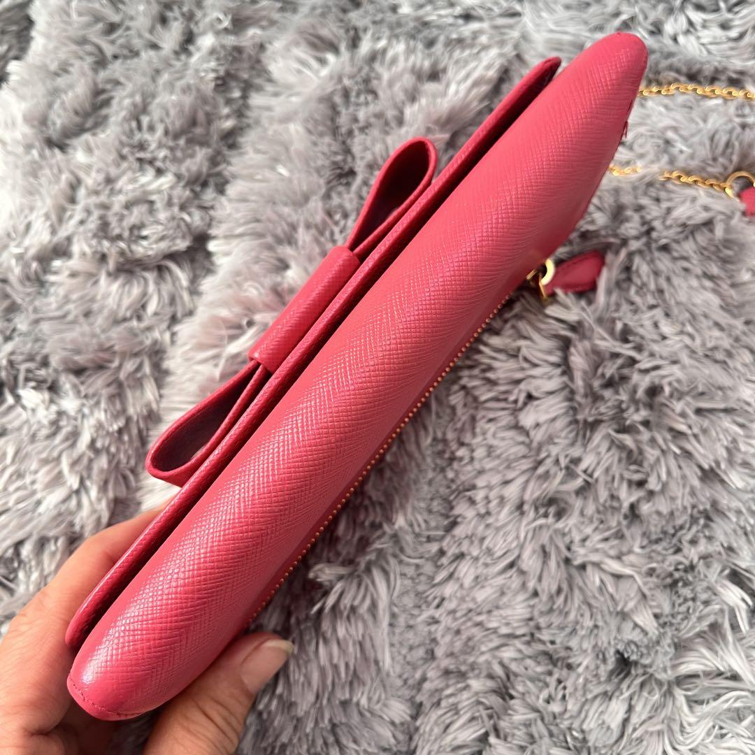 美品✨PRADA 長財布　フィオッコ　カードケース付き　ローズピンク