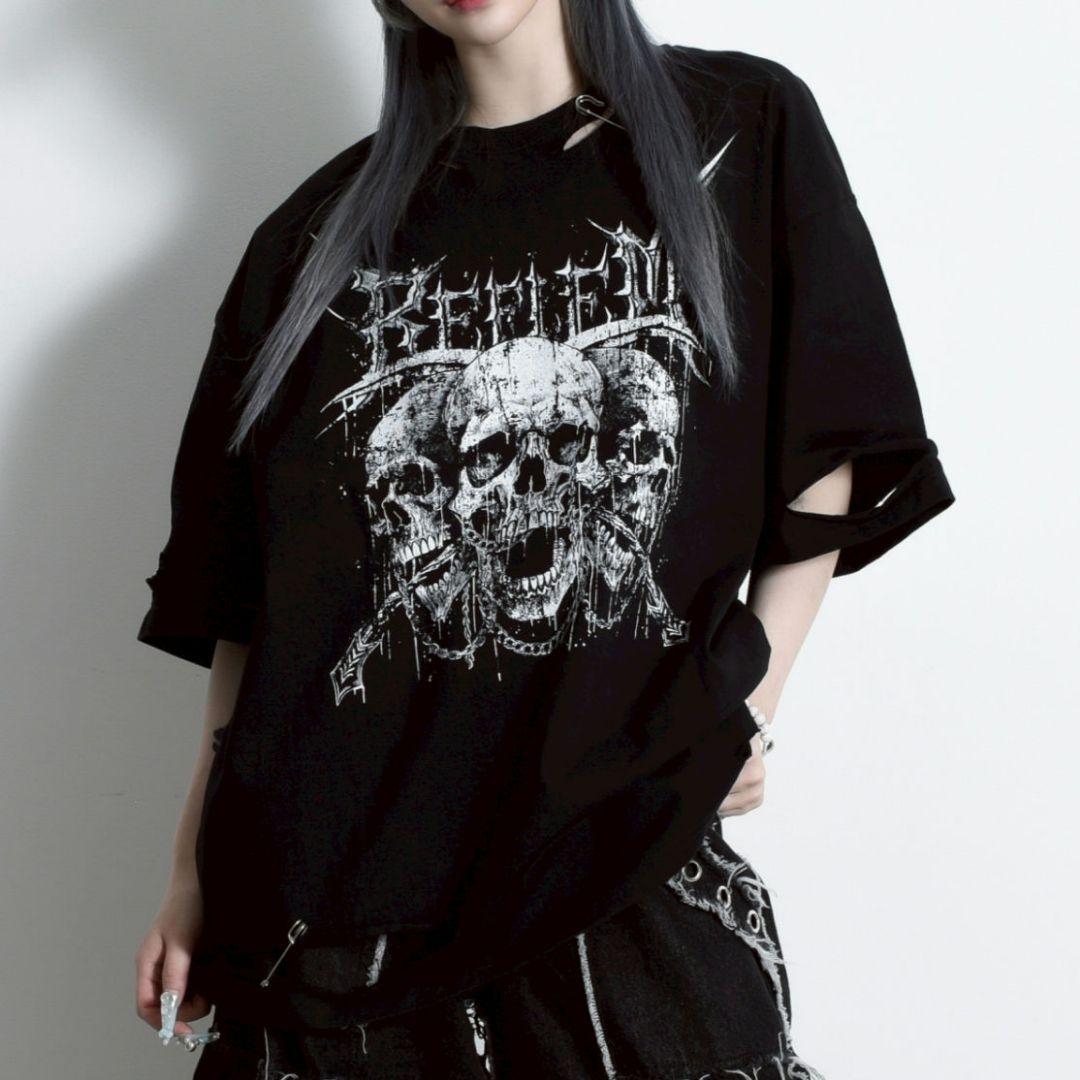 REFLEM スカルプリントダメージ加工半袖Tシャツ REFLEM【レフレム】スカルプリントダメージ加工半袖Tシャツ/全2色