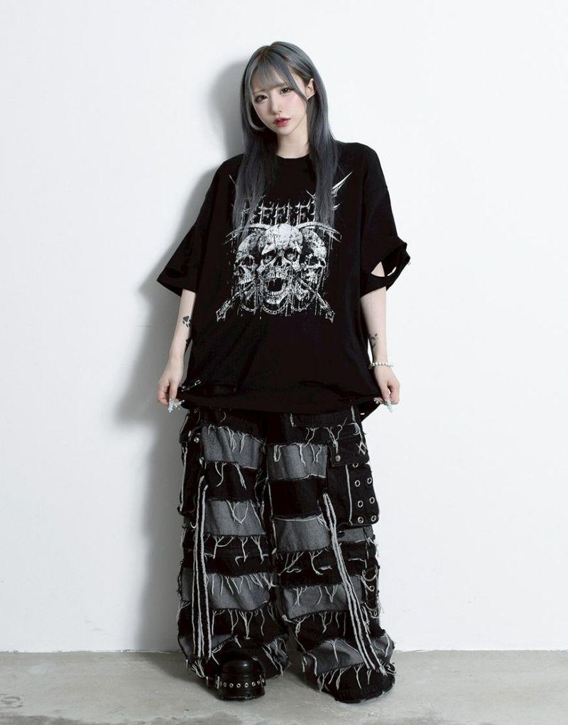 REFLEM スカルプリントダメージ加工半袖Tシャツ REFLEM【レフレム】スカルプリントダメージ加工半袖Tシャツ