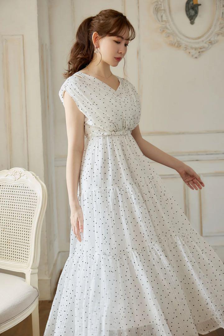 ワンピース Tiered Polka-Dot Long Dress