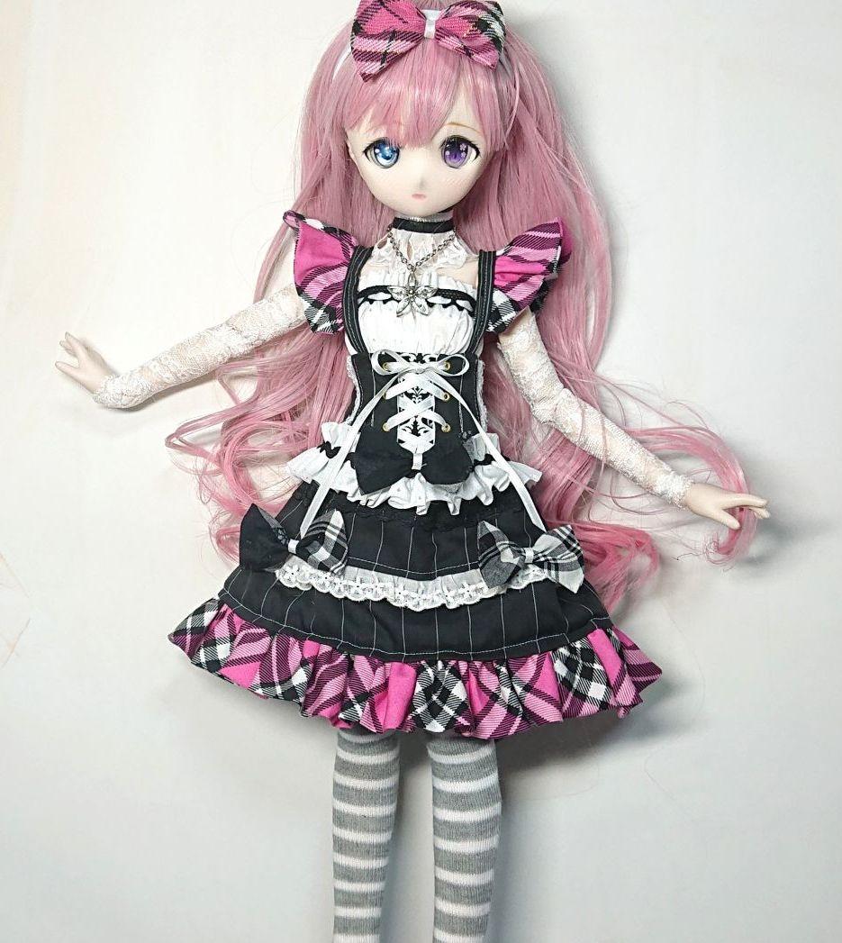 安い爆買い MDD用 ピンクチェック MSDにも 4rGth-m73177988825 服 ドレスセット 即納在庫