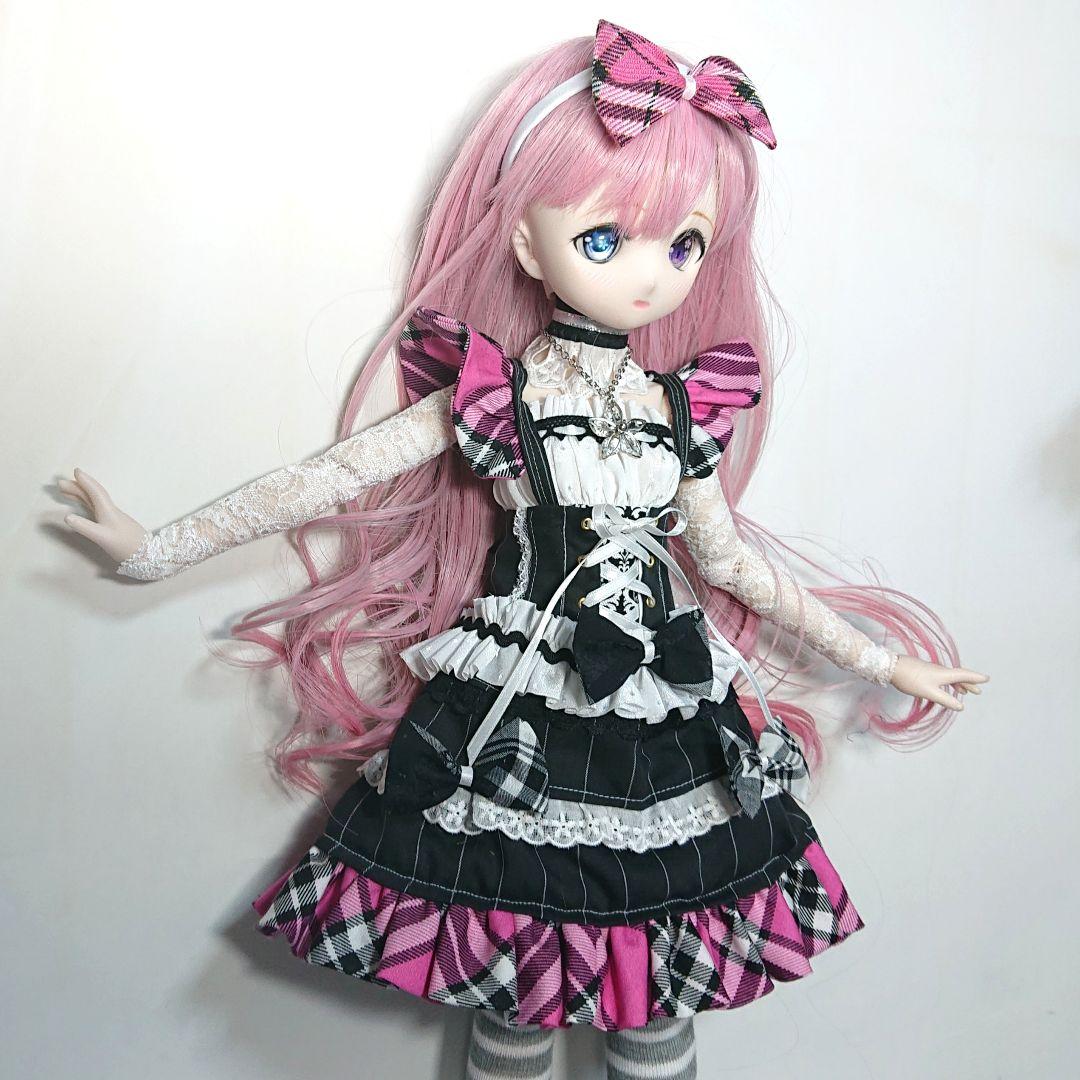 安い爆買い MDD用 ピンクチェック MSDにも 4rGth-m73177988825 服 ドレスセット 即納在庫