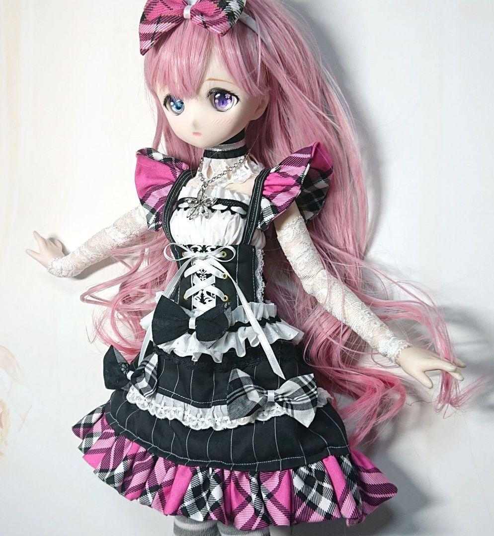 安い爆買い MDD用 ピンクチェック MSDにも 4rGth-m73177988825 服 ドレスセット 即納在庫