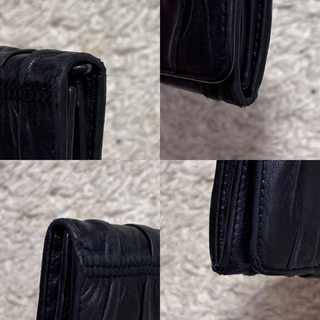 美品✨PRADAギャザー 長財布 折り財布 黒 プリーツ デザイン