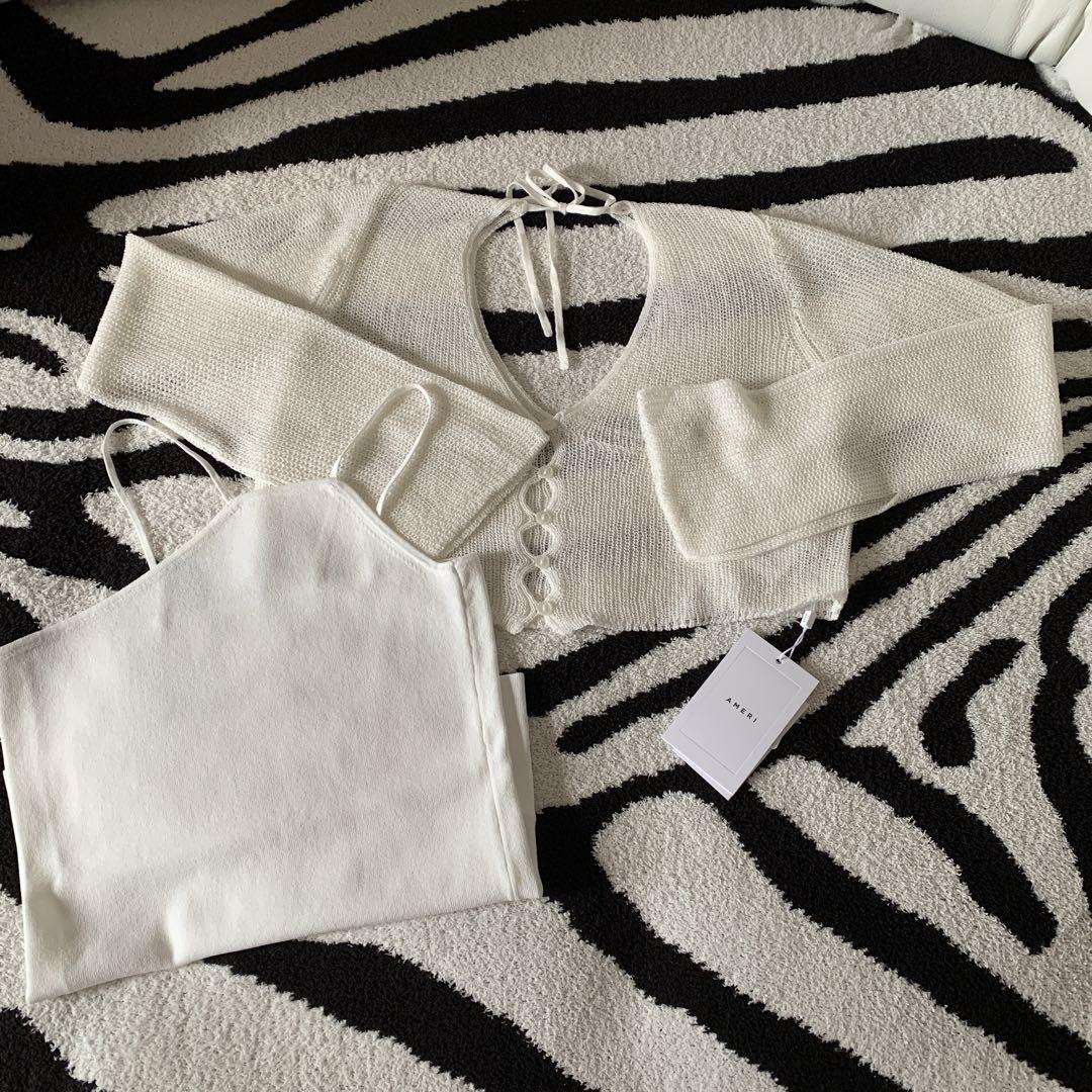 AMERI LAYERED KNIT CARDIGAN TOPホワイトF新品 画像8