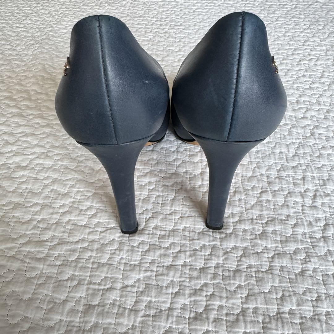 美品CHANEL ココマーク パンプス デニムブルー レザー 24.5cm 画像7