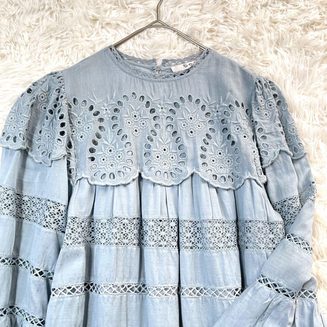 第一ネット 極美品✨Sea ティアード XS カットワークレースワンピース York New ワンピース