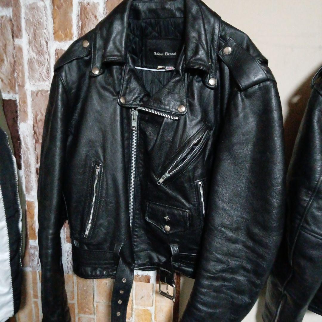 Steer Brand ブラックレザーライダースジャケット Steer Brand ブラック レザー ダブルライダース 42 - メルカリ