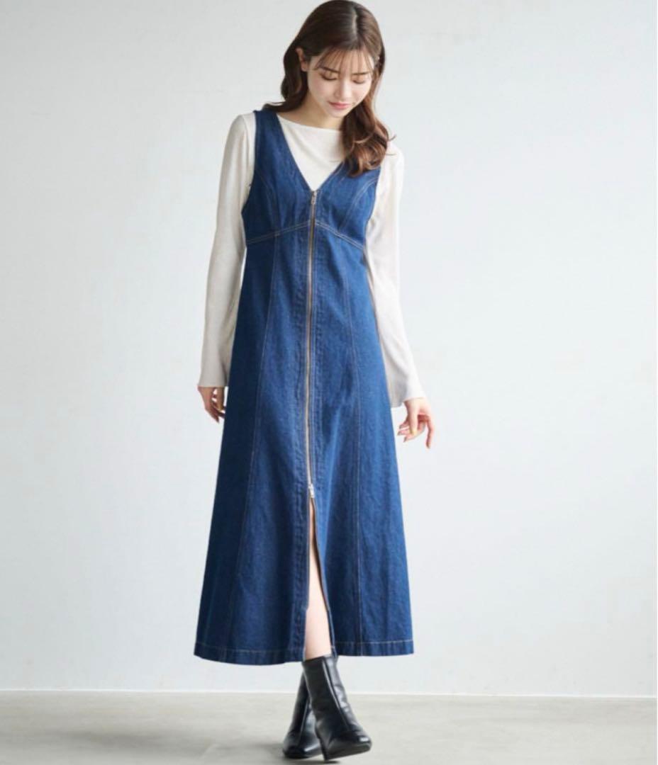 フロントZIPデニムワンピース