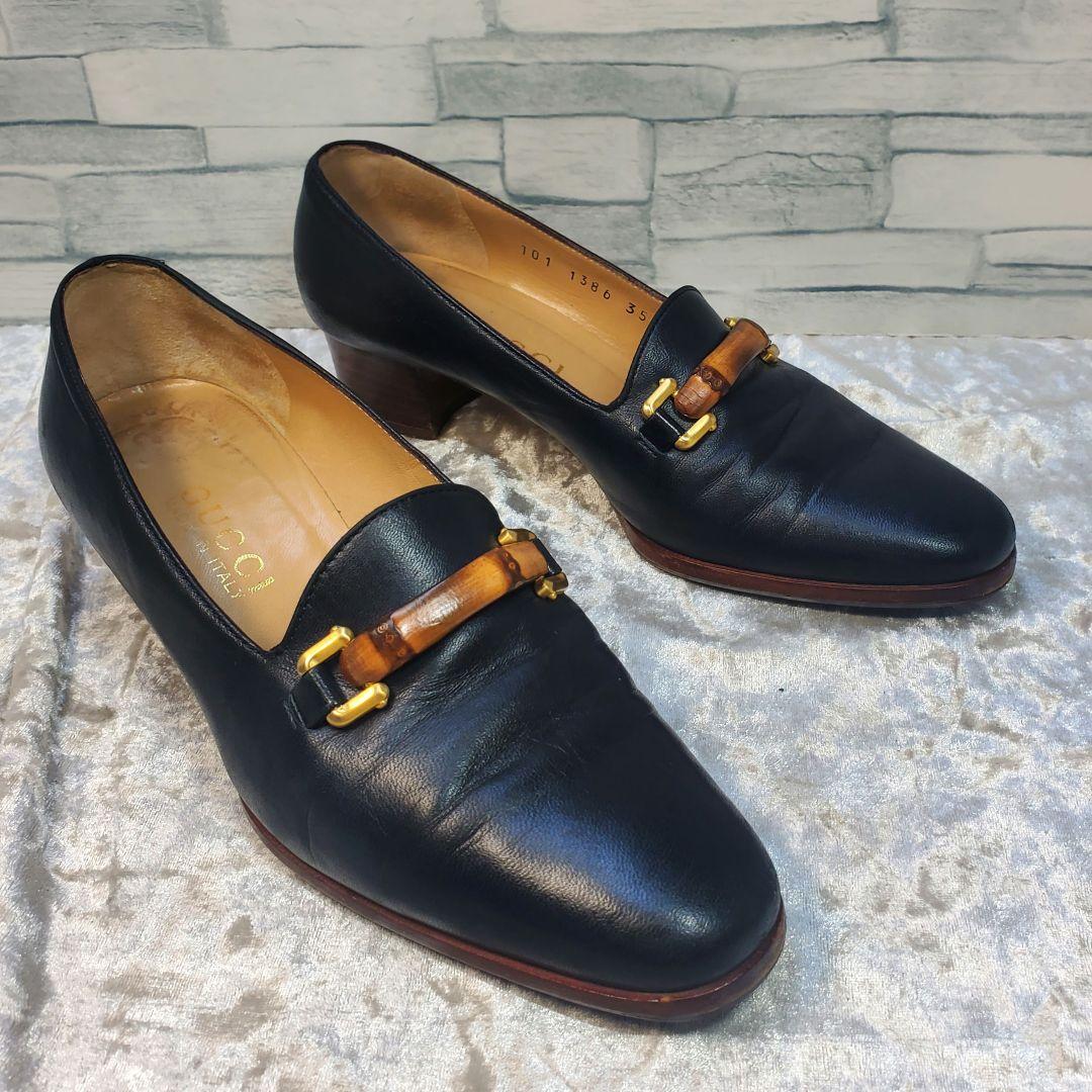 送料無料◆2025新品  革靴 22cm グッチ 美品】✨GUCCI バンブービット メルカリ - 35C 黒 靴