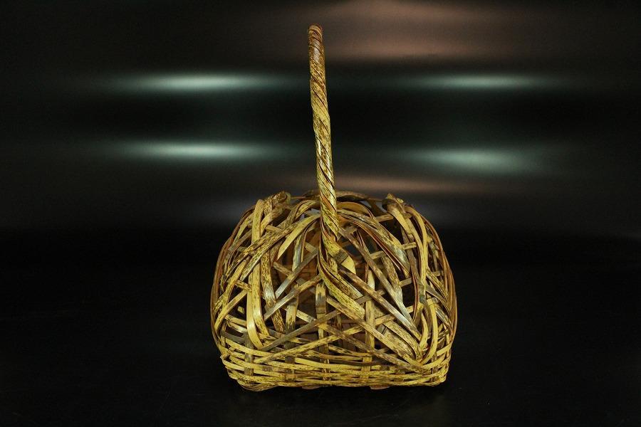 斑竹 編籠 花器 茶道具 高23cm(K-A175)