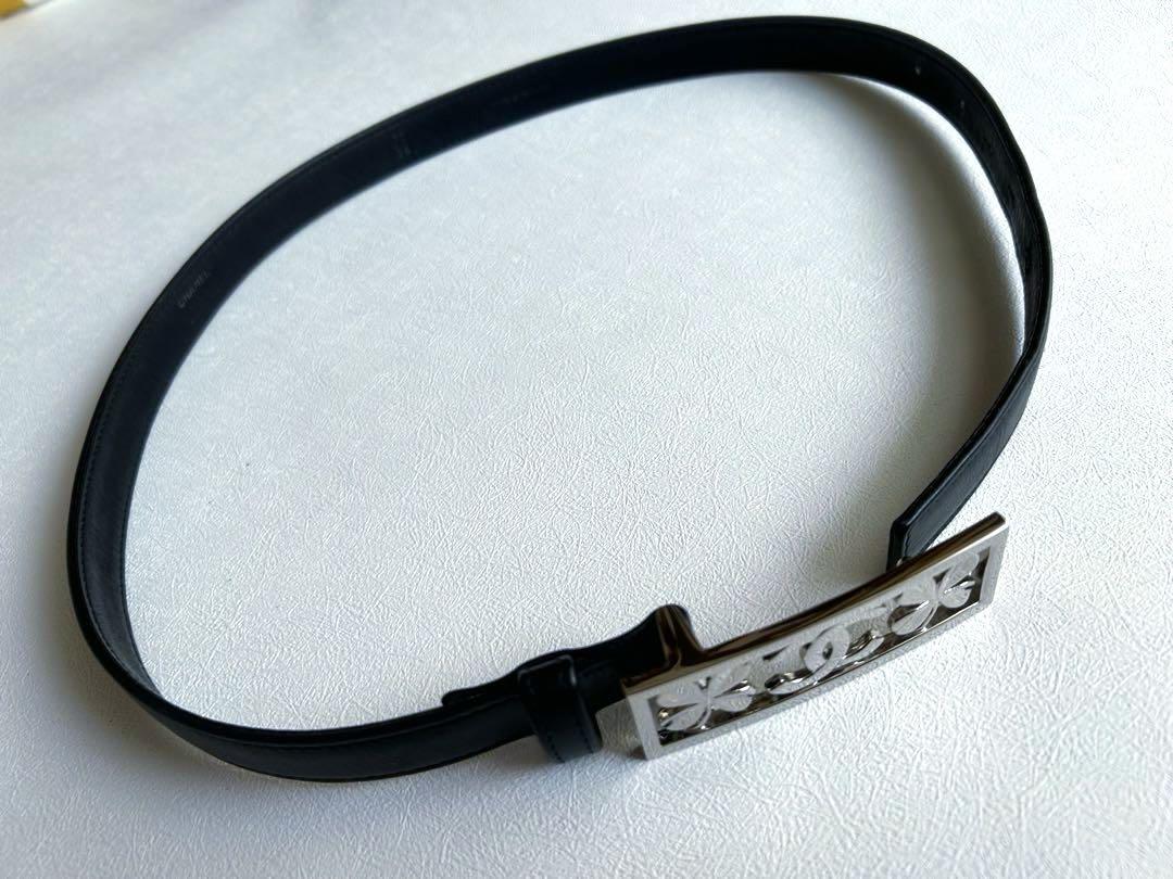 CHANEL バックルデザイン　レザーベルト　ブラック
