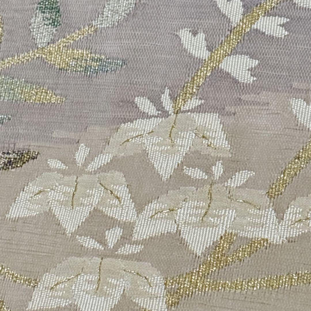 A 75松葉名古屋帯 秀品 夏帯 絽 綴れ花模様正絹 単衣　着物　美品