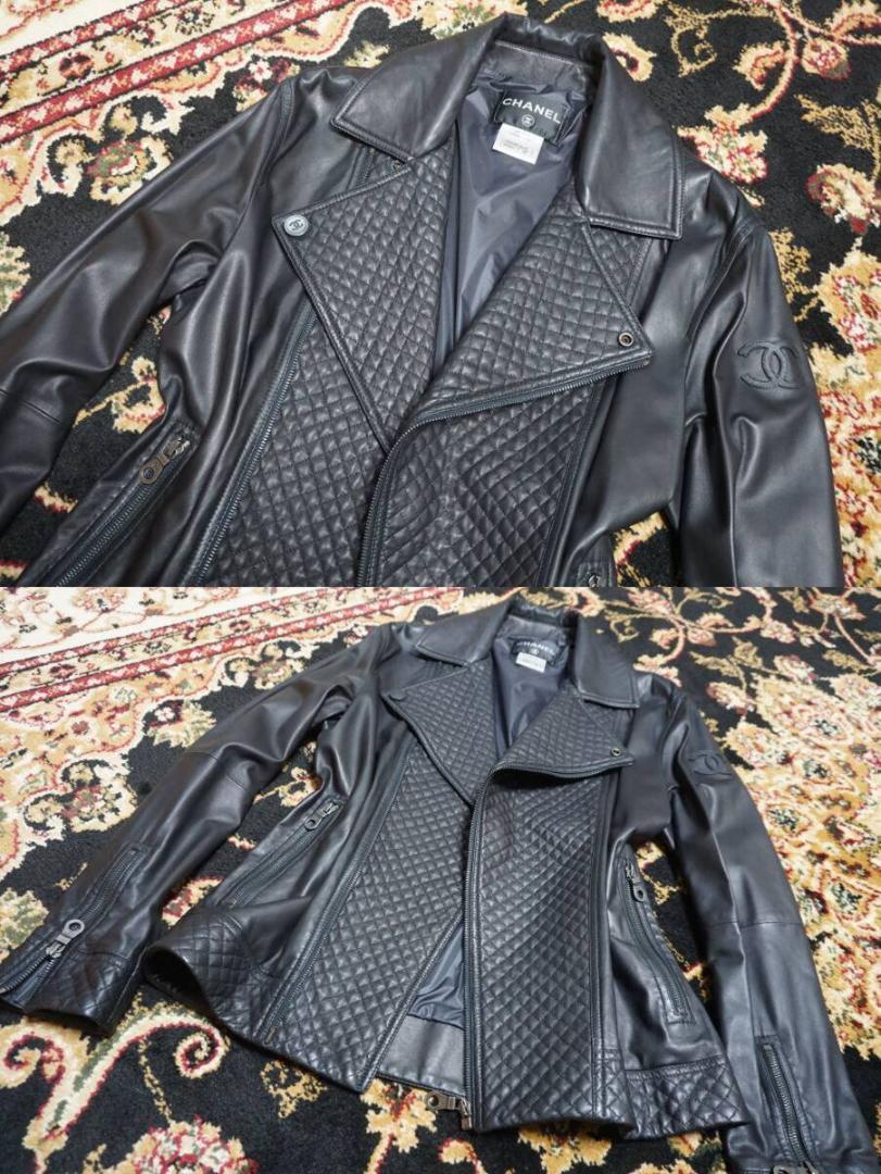 シャネル メンズ ココマーク マトラッセ ラムレザー ライダースジャケット