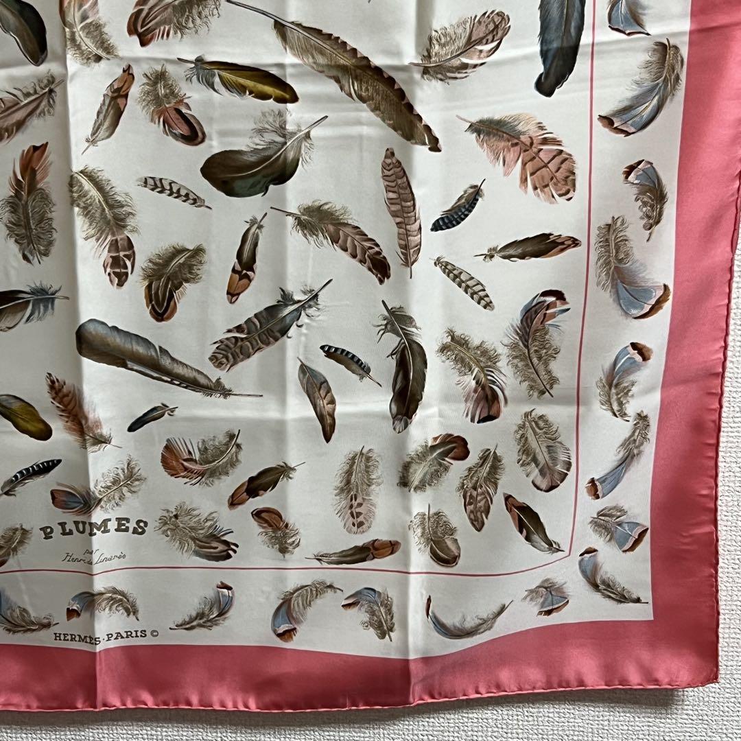 HERMESエルメス PLUMES カレ90 羽 スカーフ ピンク 032694