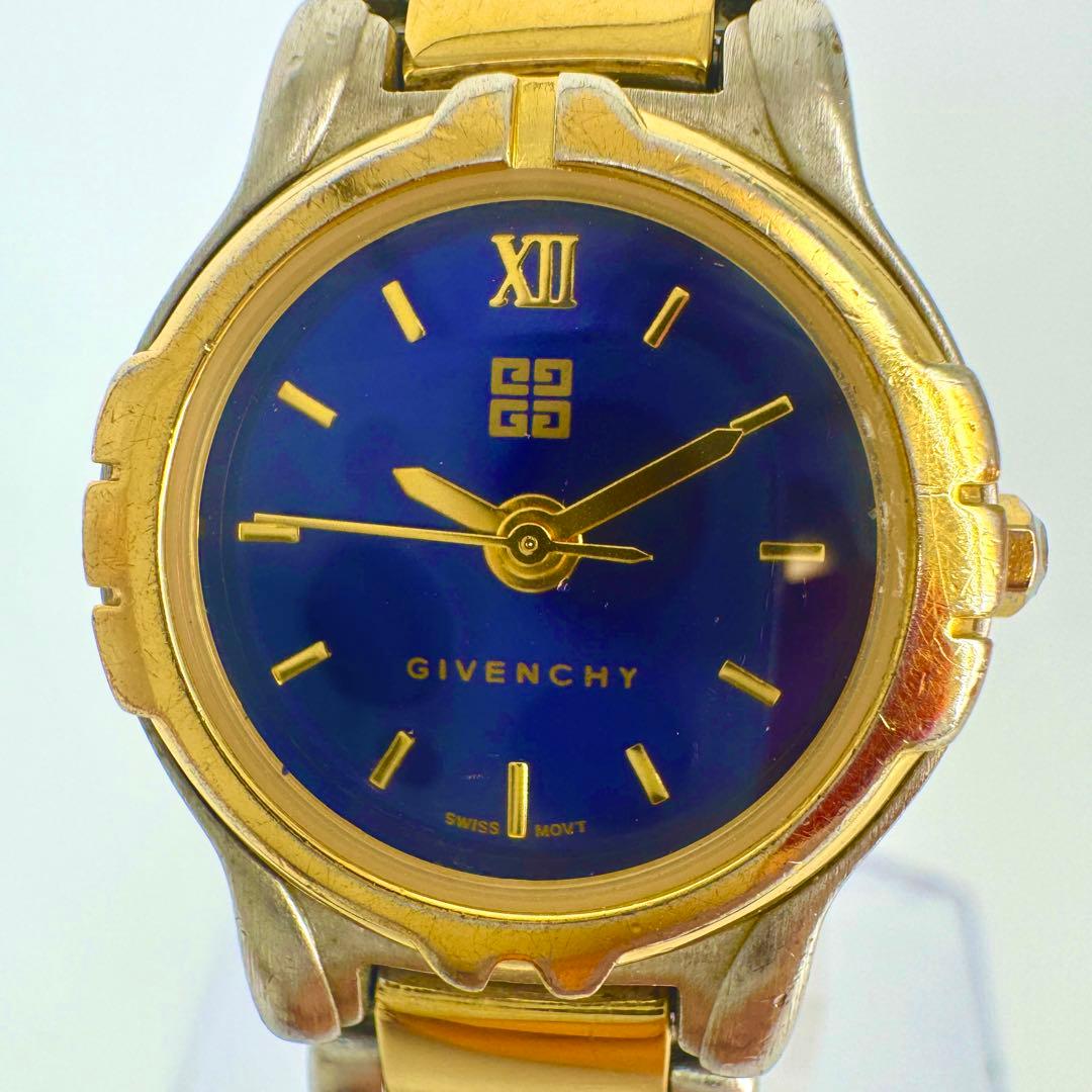 【新品電池】GIVENCHY ゴールド コンビ ブルー文字盤 クォーツ 腕時計