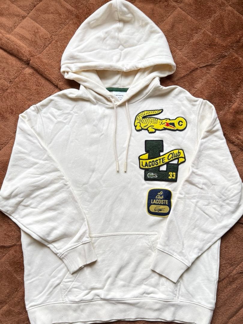 LACOSTE ヘリテージワッペンスウェットフーディー オフホワイトL LACOSTE