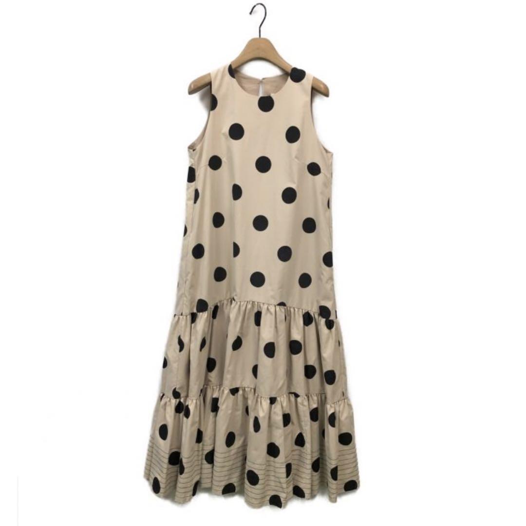 【セール】Estella.K エステラケー　ドットワンピース　ベージュ セール】Sandra Floral-print long dress ショルダーリボン