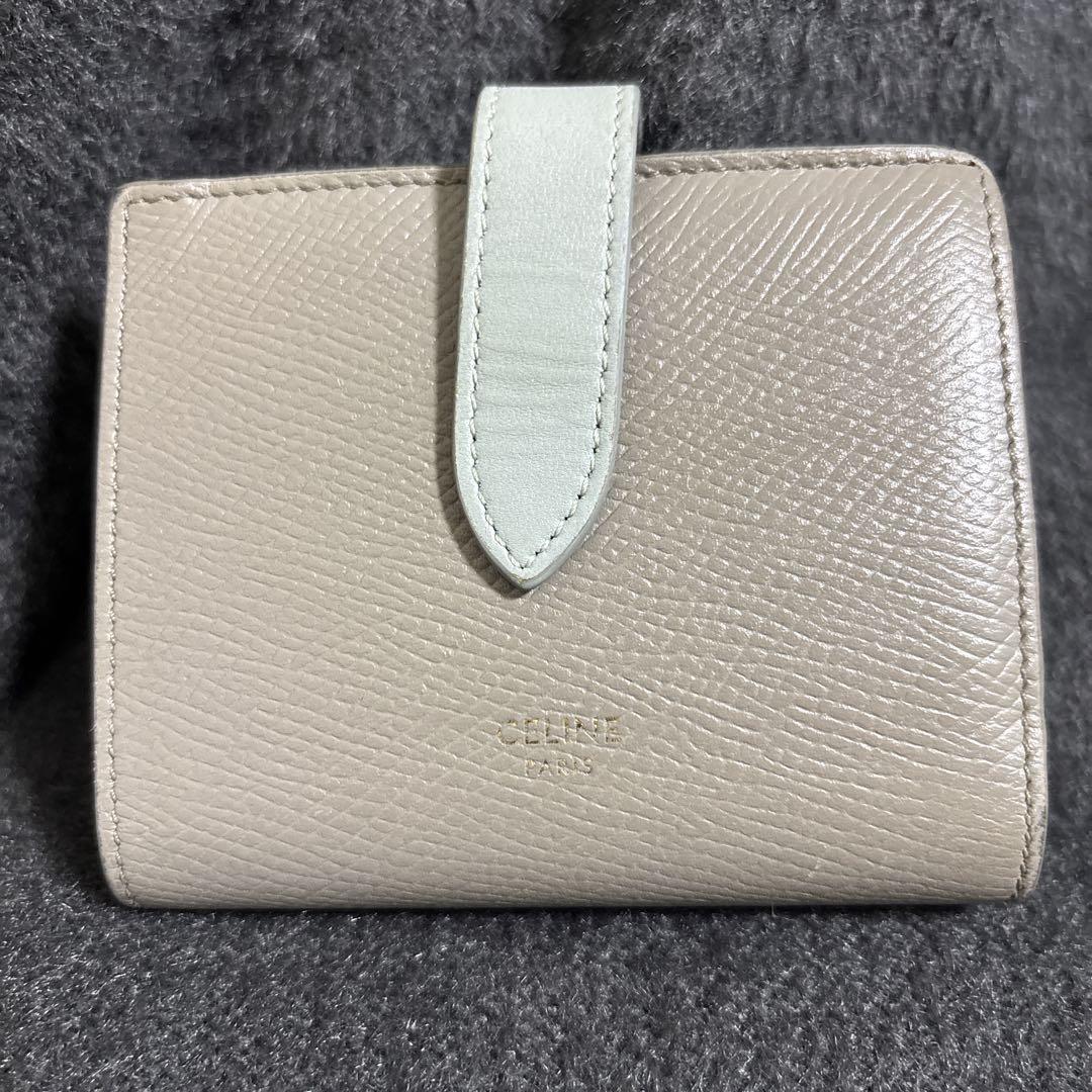 CELINE 財布 グレー×水色 ストラップウォレット
