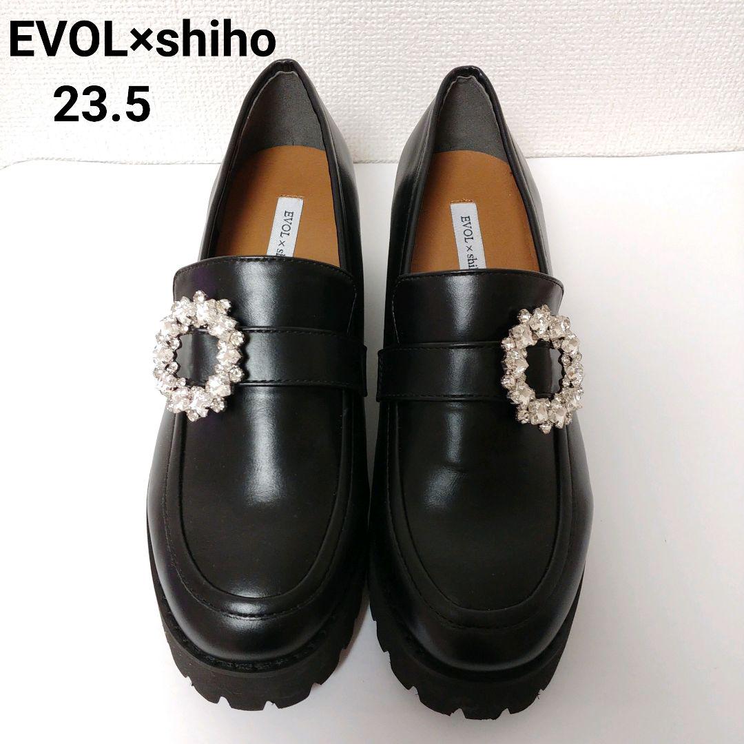 【最終値下げ】晴雨兼用・軽量EVOL shiho ビジューローファー 23.5 EVOL shihoコラボ 厚底ローファー ビジュー晴雨兼用 ブラック