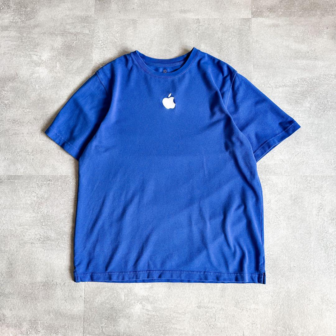 2000's~ apple アップル ブルー 鹿の子 企業 Tシャツ tee ①