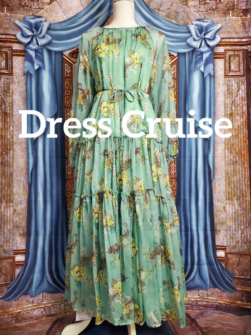フリー【新品インポートセレクト】花柄シフォンティアードワンピースグリーン