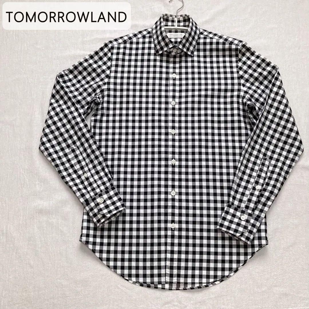 【美品】トゥモローランド メンズシャツ　チェック白黒　長袖　Ｓサイズ