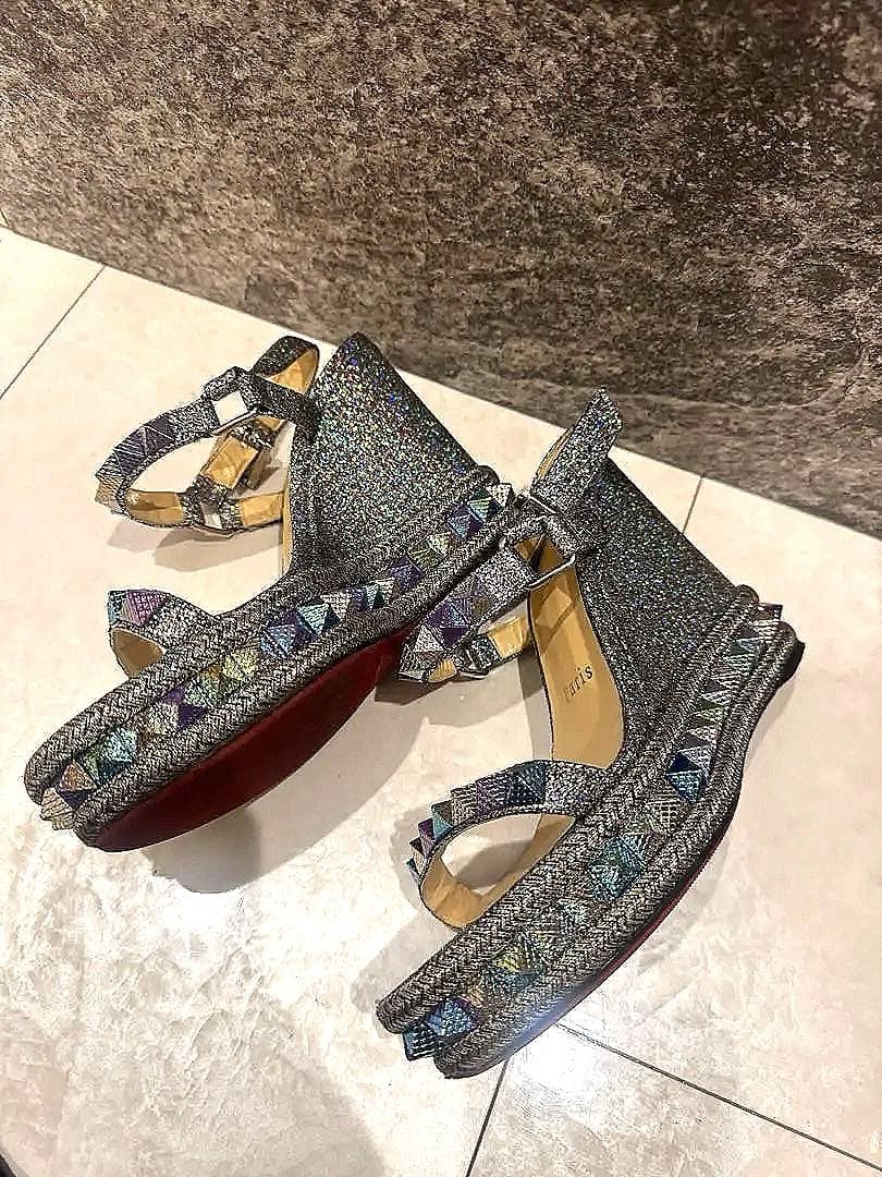 ルブタン ピラクルー サンダル シルバーブルー ラメ 36 ルブタン ピラクルー サンダル シルバーブルー ラメ 36