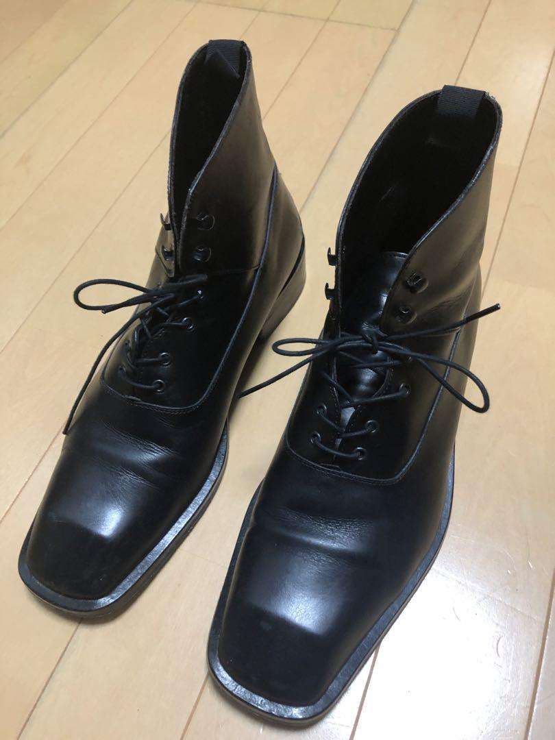 POLLINI 黒 レザー レースアップブーツ