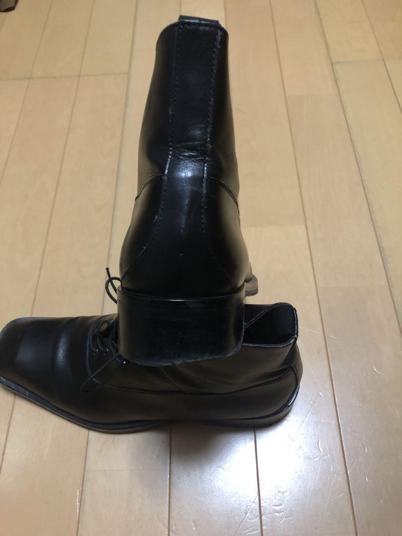 POLLINI 黒 レザー レースアップブーツ