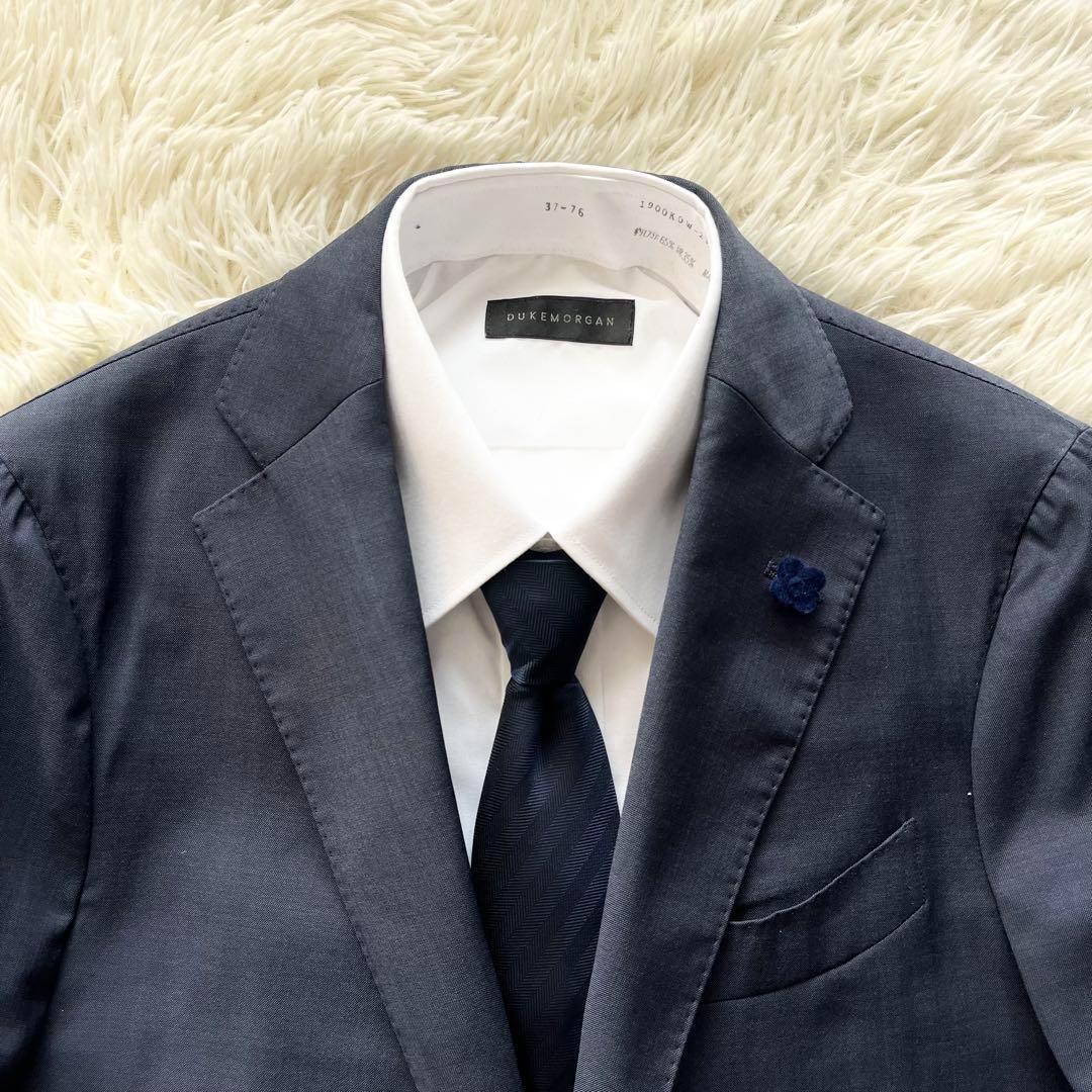<美品>LARDINI ネイビー ウール スーツ ブートニエール サイズ46