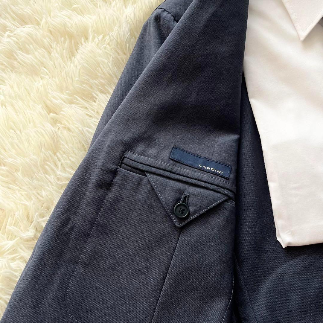<美品>LARDINI ネイビー ウール スーツ ブートニエール サイズ46