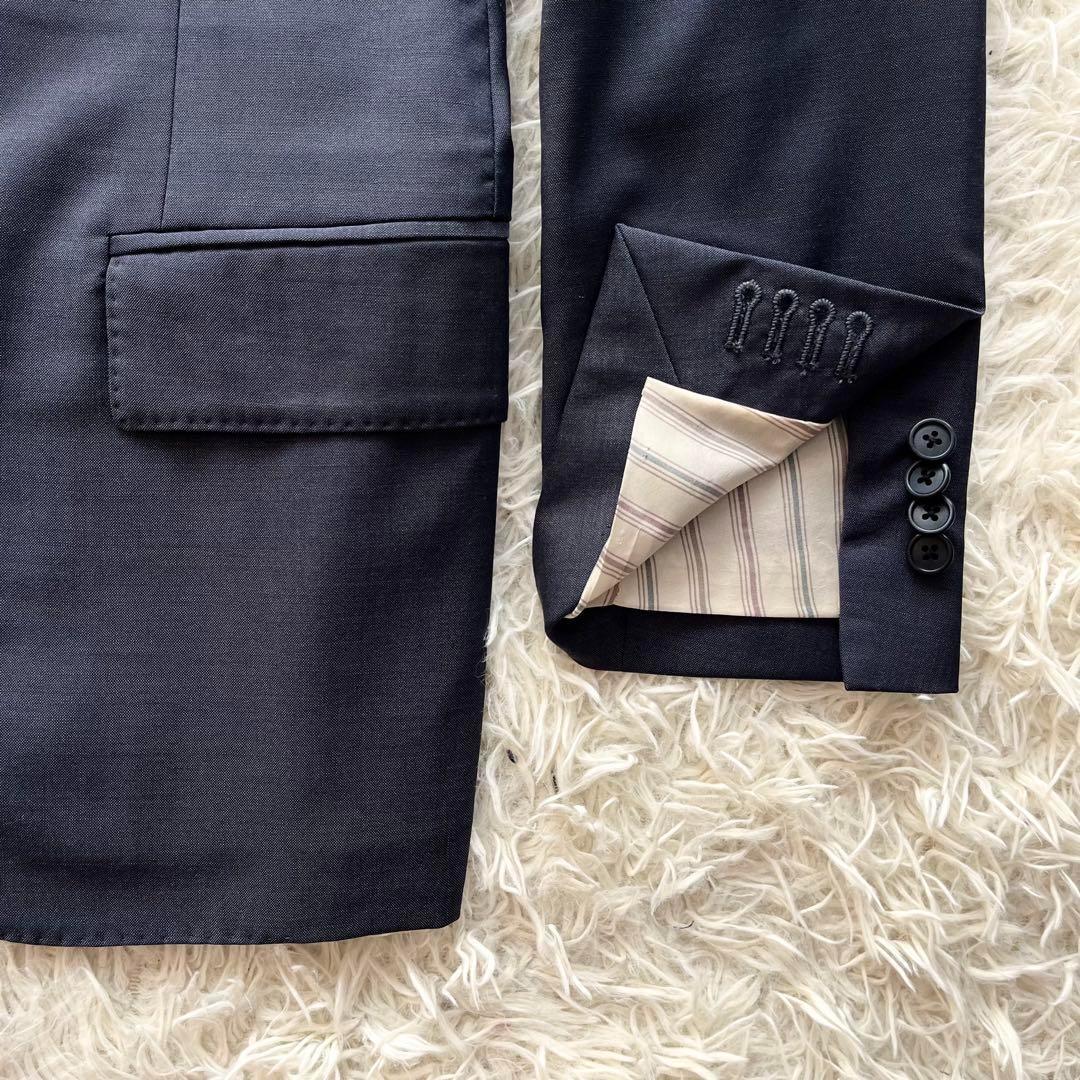 <美品>LARDINI ネイビー ウール スーツ ブートニエール サイズ46